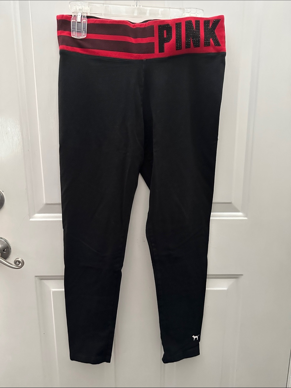 PINK Victoria's Secret Black Yoga Leggings with Red Logo Waistband